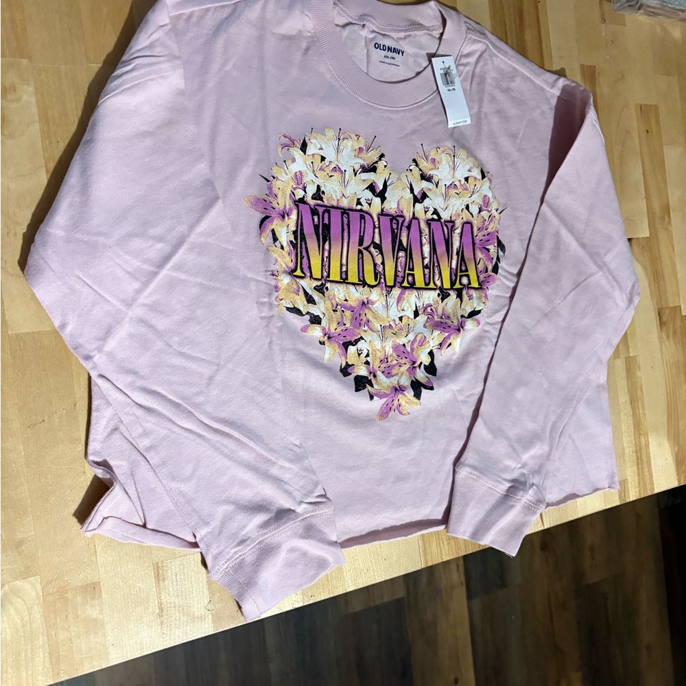 Old Navy Girls XXL 18 Nirvana Graphic Tee Pink NWT Fits Women’s XS